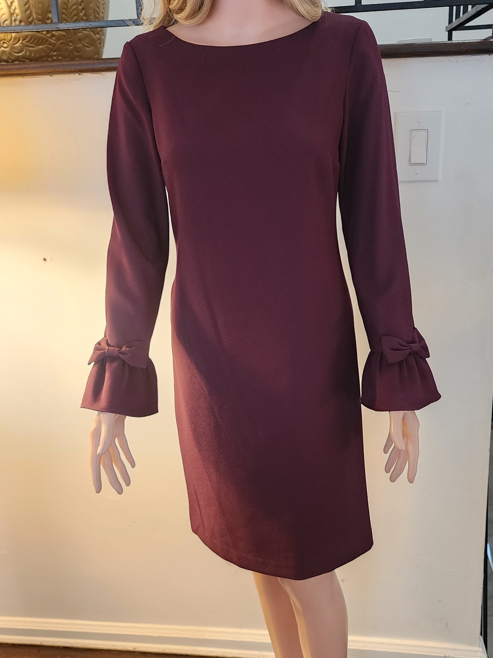 Karl Lagerfeld Plum Long Sleeve Sheath Dress with Bow Cuffs